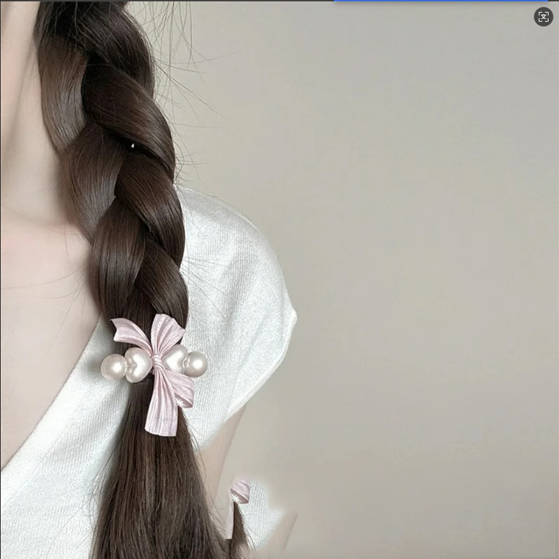 Adorable Pink Pearl Bow Hair Clip - Sweet Side Accessory - Image 3