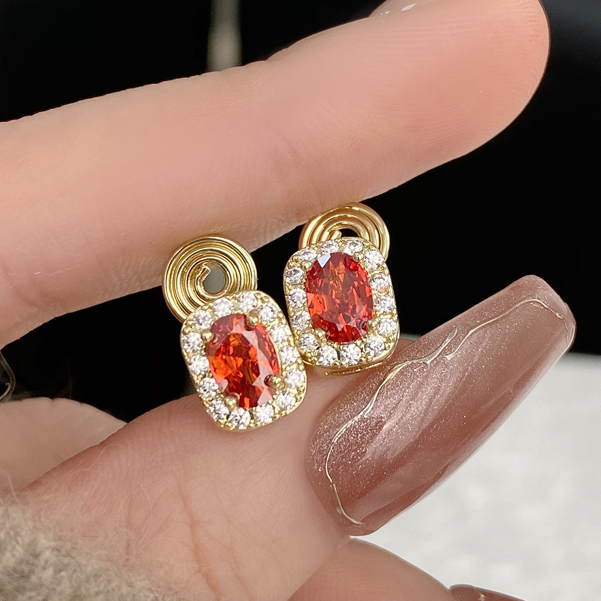 Ruby Red Square Drops - Socialite Earrings - Image 6