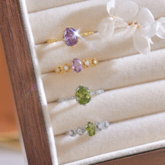 French Olive/Purple Zirconia Ring Duo - Artisan Adjustable