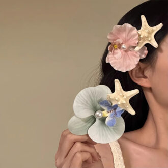 Summer Seaside Hair Clip Set (Orchid/Starfish) - Nautical Side Clips