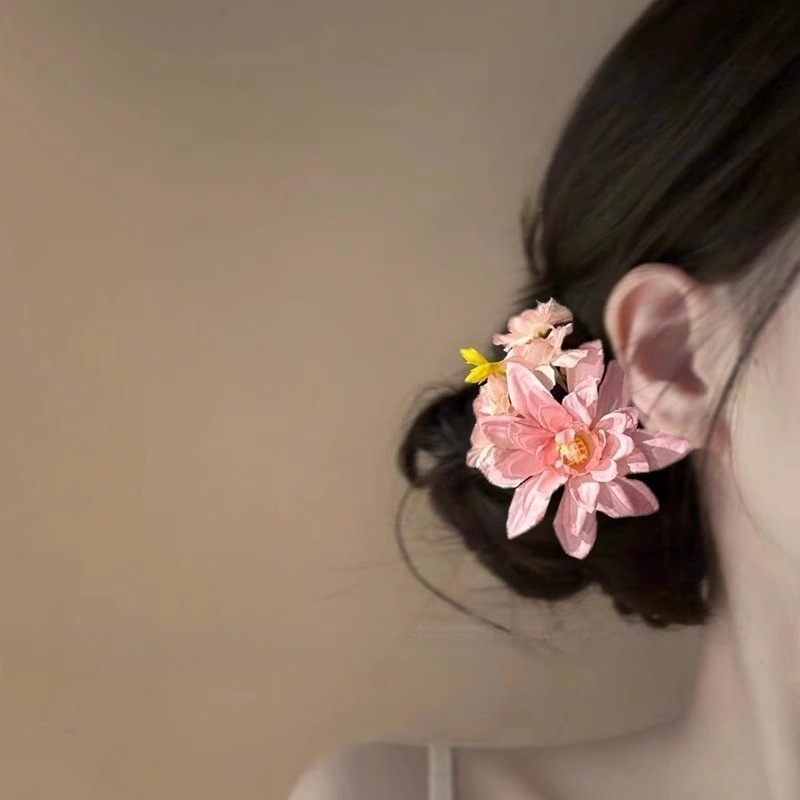 Peach Blossom Pink Floral Hair Clip - Romantic Updo Accessory - Image 2