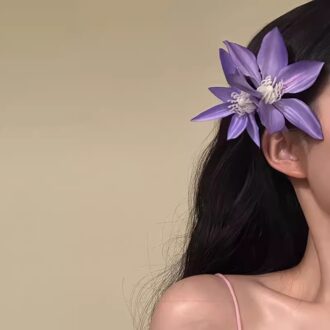 Soft White Magnolia & Purple Cymbidium Hair Clip - Early Spring Hair Jewelry