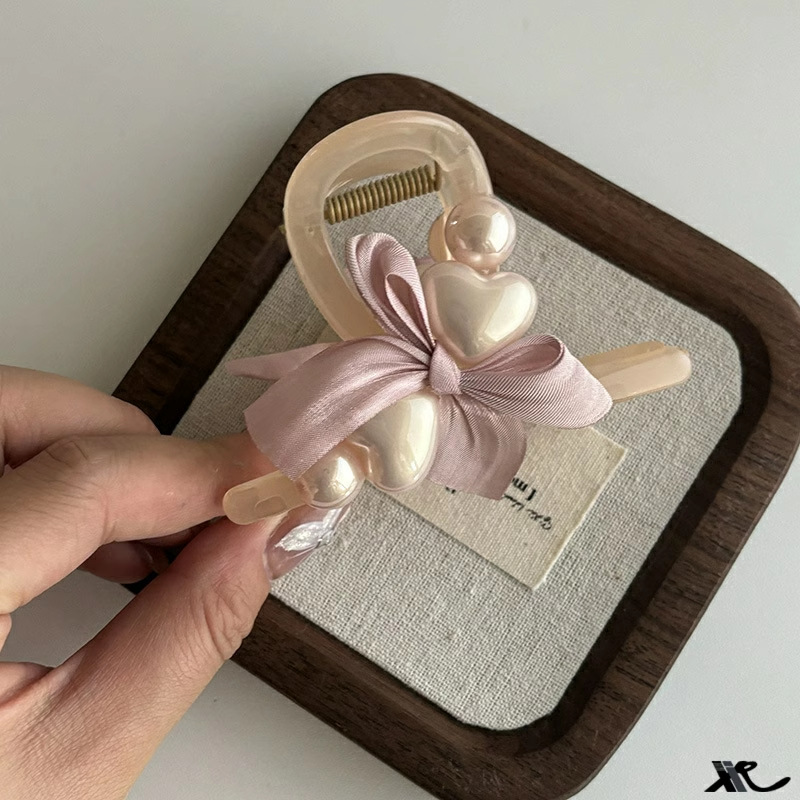 Adorable Pink Pearl Bow Hair Clip - Sweet Side Accessory - Image 7