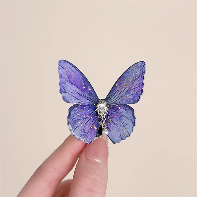 Ice Blue Butterfly Hair Clip - Ethereal Side Bangs Clip - Image 5