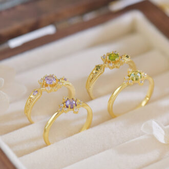 Olive Green & Purple Zirconia Ring Set - Palace Revival