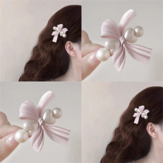 Adorable Pink Pearl Bow Hair Clip - Sweet Side Accessory