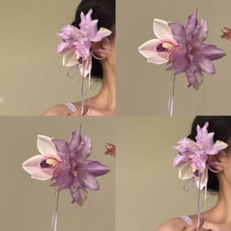 2025 Spring/Summer Ribbon Floral Hair Clip - Pink Fairy-like Side Accessory