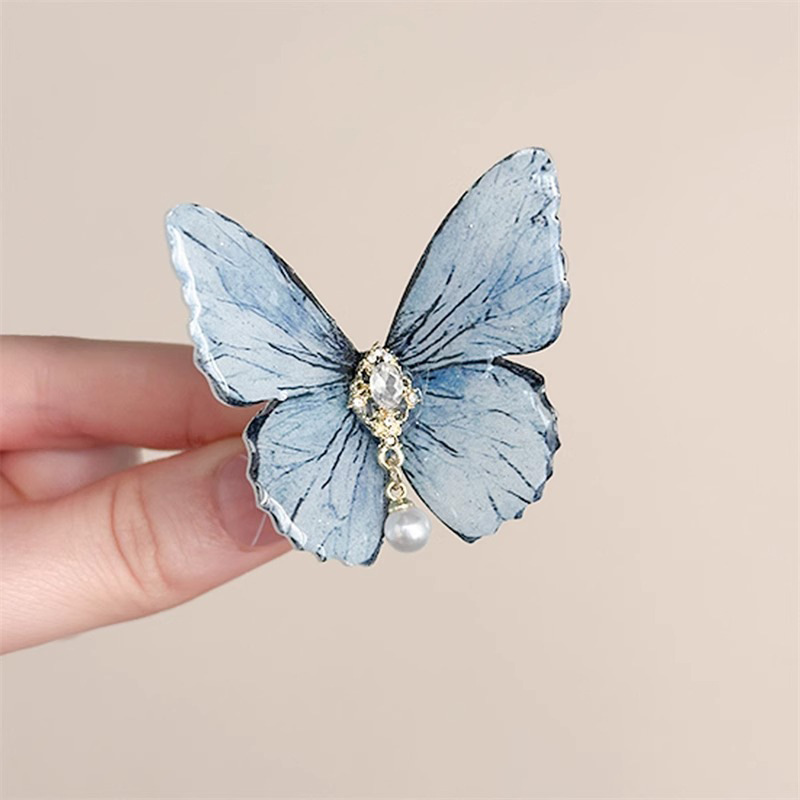 Ice Blue Butterfly Hair Clip - Ethereal Side Bangs Clip - Image 3