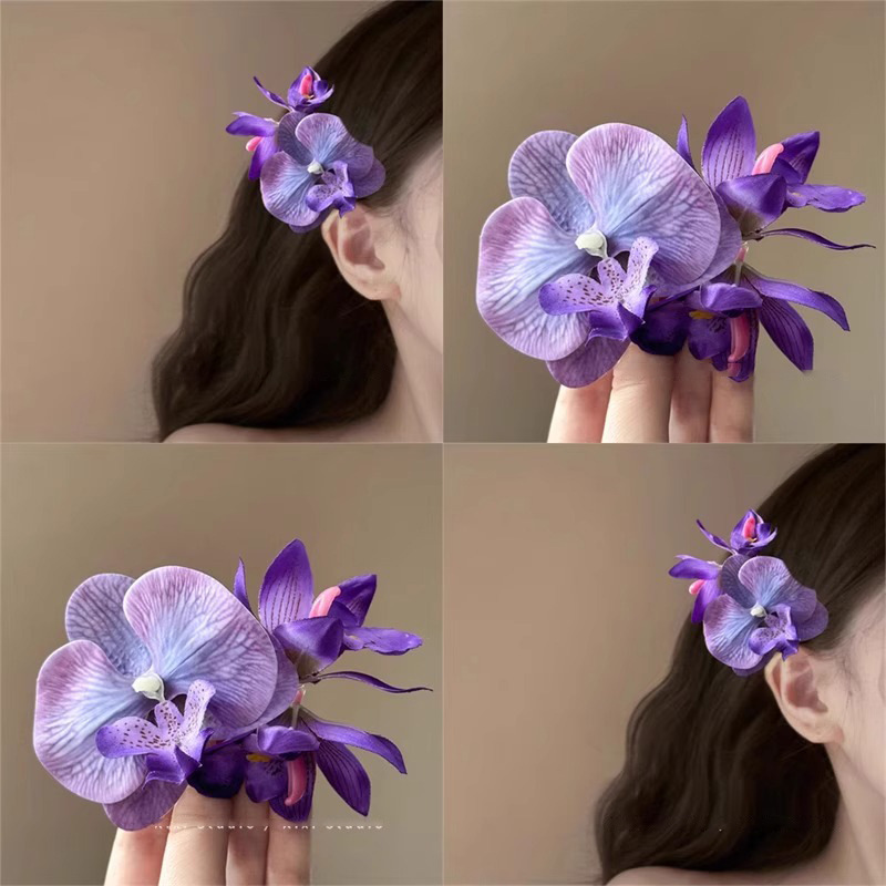 Elegant Purple Phalaenopsis Hair Clip - Seaside Photo Prop