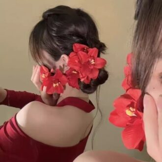 Vibrant Red Bauhinia Hair Clip - Bold Side Hair Accent