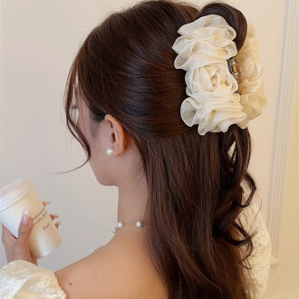 Korean Chiffon Flower Hair Claw - Elegant Updo Essential