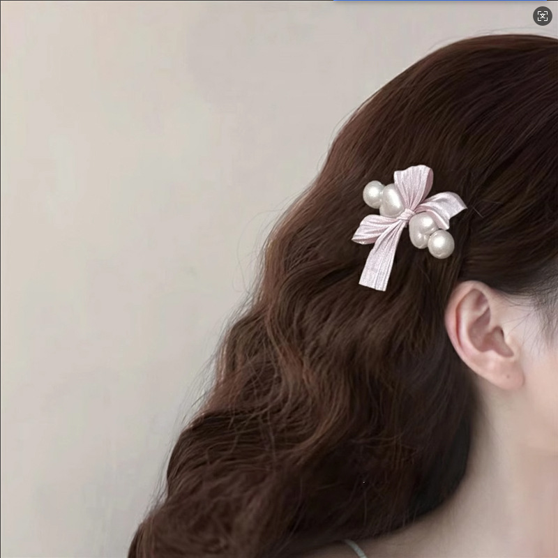 Adorable Pink Pearl Bow Hair Clip - Sweet Side Accessory - Image 4