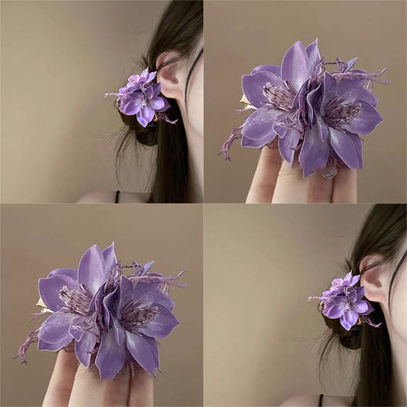 Purple Jasmine Hair Clip - Duckbill Clip for Bangs