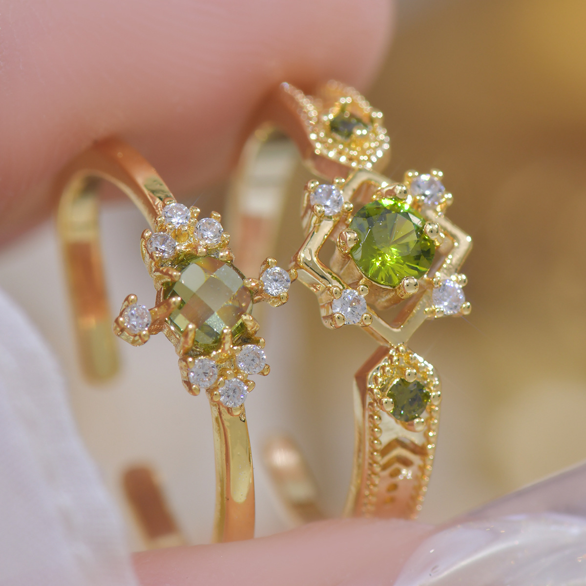 Olive Green & Purple Zirconia Ring Set - Palace Revival - Image 2