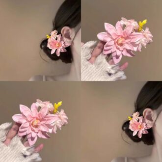Peach Blossom Pink Floral Hair Clip - Romantic Updo Accessory