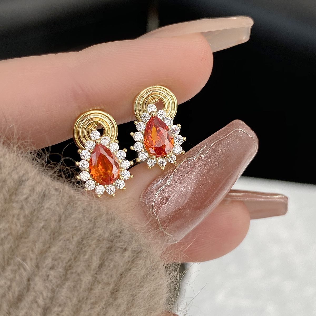 Ruby Red Square Drops - Socialite Earrings - Image 4