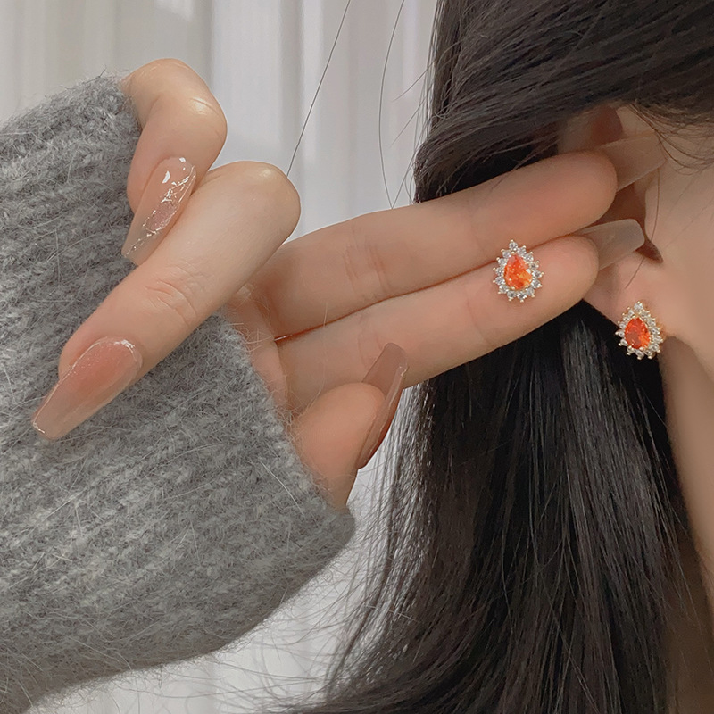 Ruby Red Square Drops - Socialite Earrings - Image 3