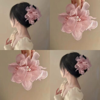 Sheer Pink Tulle Hair Claw - Early Spring Updo