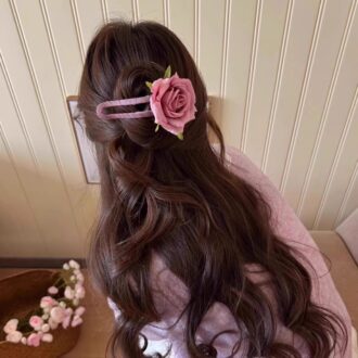 Dusty Pink Rose Hair Clip - Fairycore Side Accent