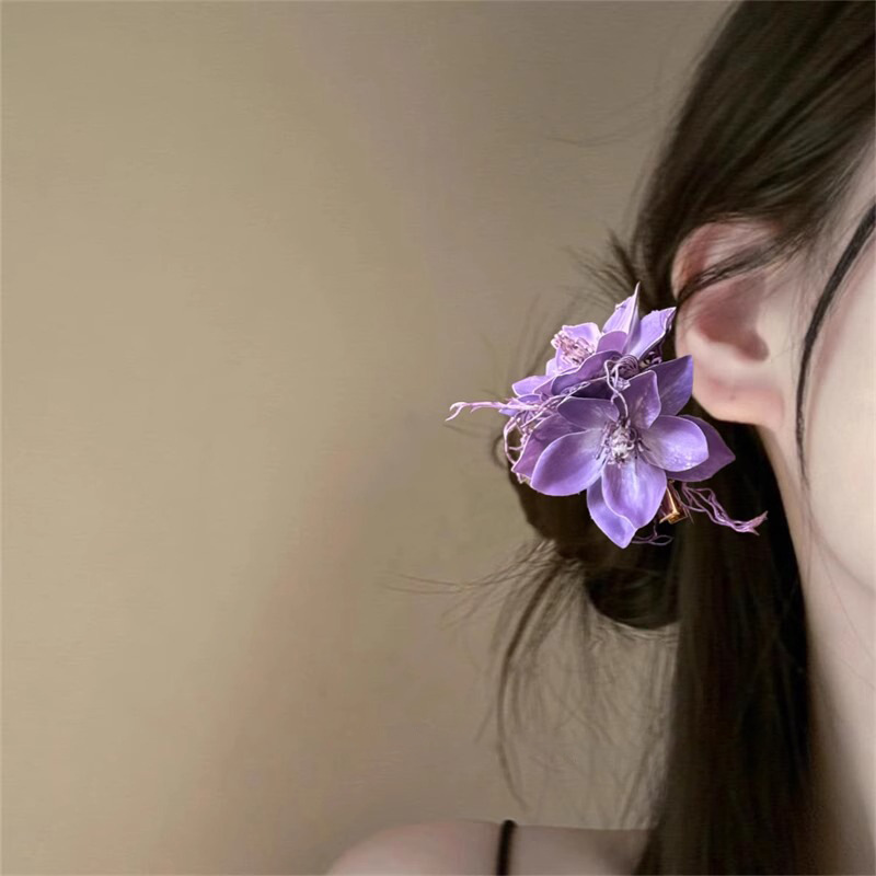 Purple Jasmine Hair Clip - Duckbill Clip for Bangs - Image 2