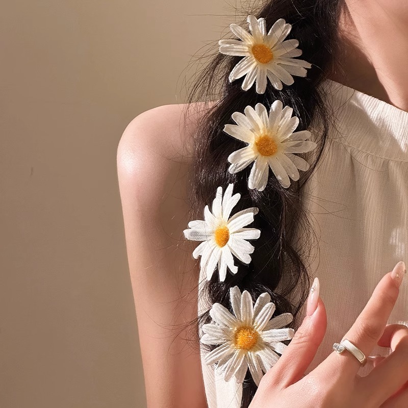 2025 White Daisy Hair Clip - Side Sunflower Accent - Image 3