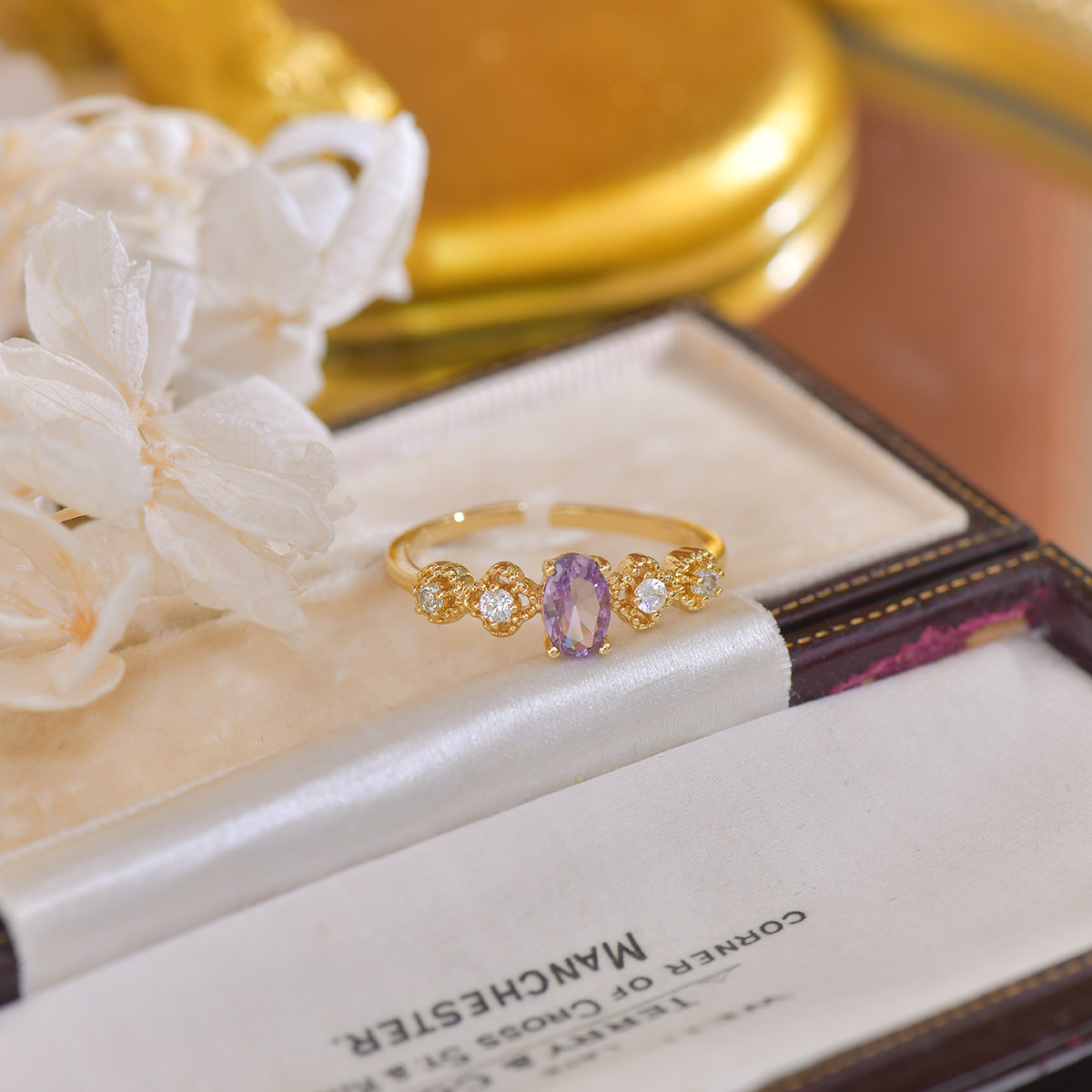 French Olive/Purple Zirconia Ring Duo - Artisan Adjustable - Image 7