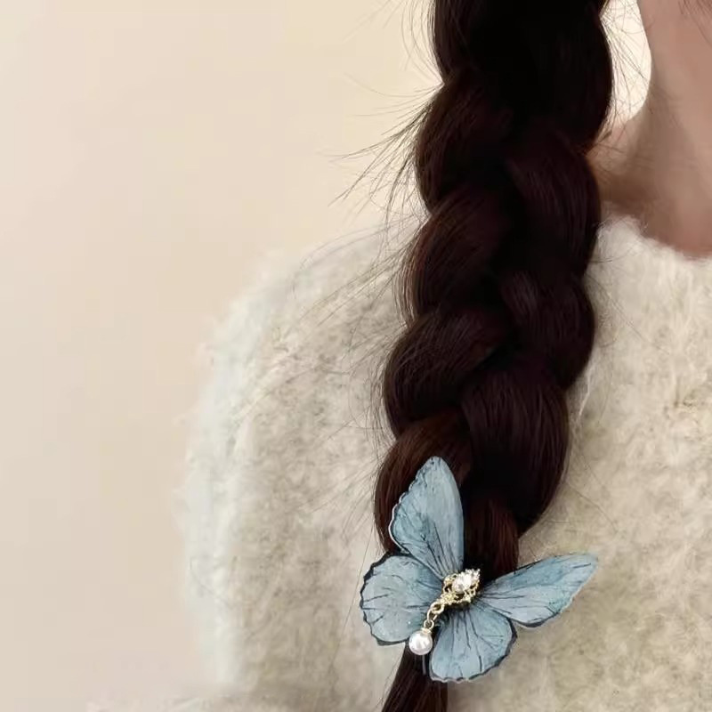 Ice Blue Butterfly Hair Clip - Ethereal Side Bangs Clip - Image 2