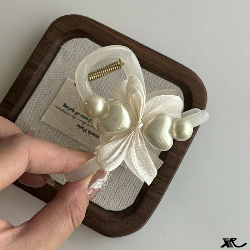 Adorable Pink Pearl Bow Hair Clip - Sweet Side Accessory - Image 8