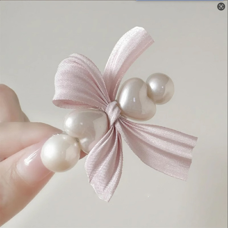 Adorable Pink Pearl Bow Hair Clip - Sweet Side Accessory - Image 5