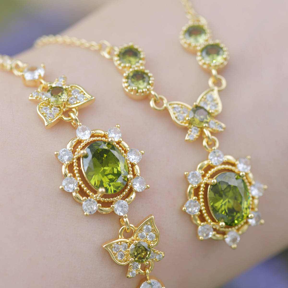 Lavender Estate Jewelry Set - Olive Zirconia Butterfly - Image 2