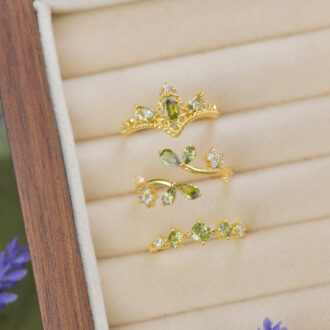 French Leaf Ring Set - Olive Drop Elegance