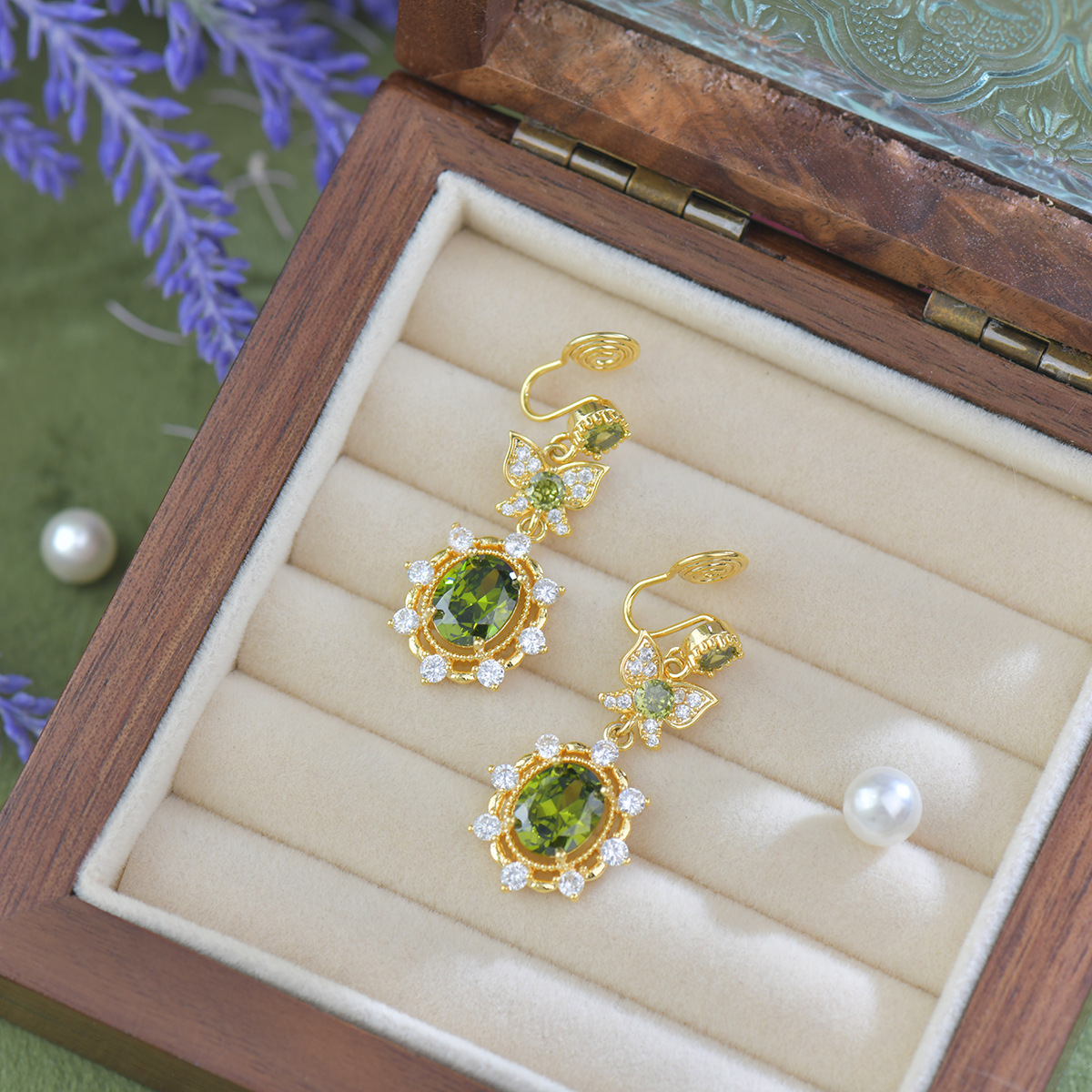 Lavender Estate Jewelry Set - Olive Zirconia Butterfly - Image 6