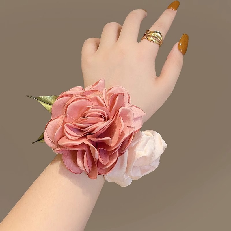 Korean Camellia Elastic Hair Tie - Forest-Inspired Ponytail Holder - Image 3