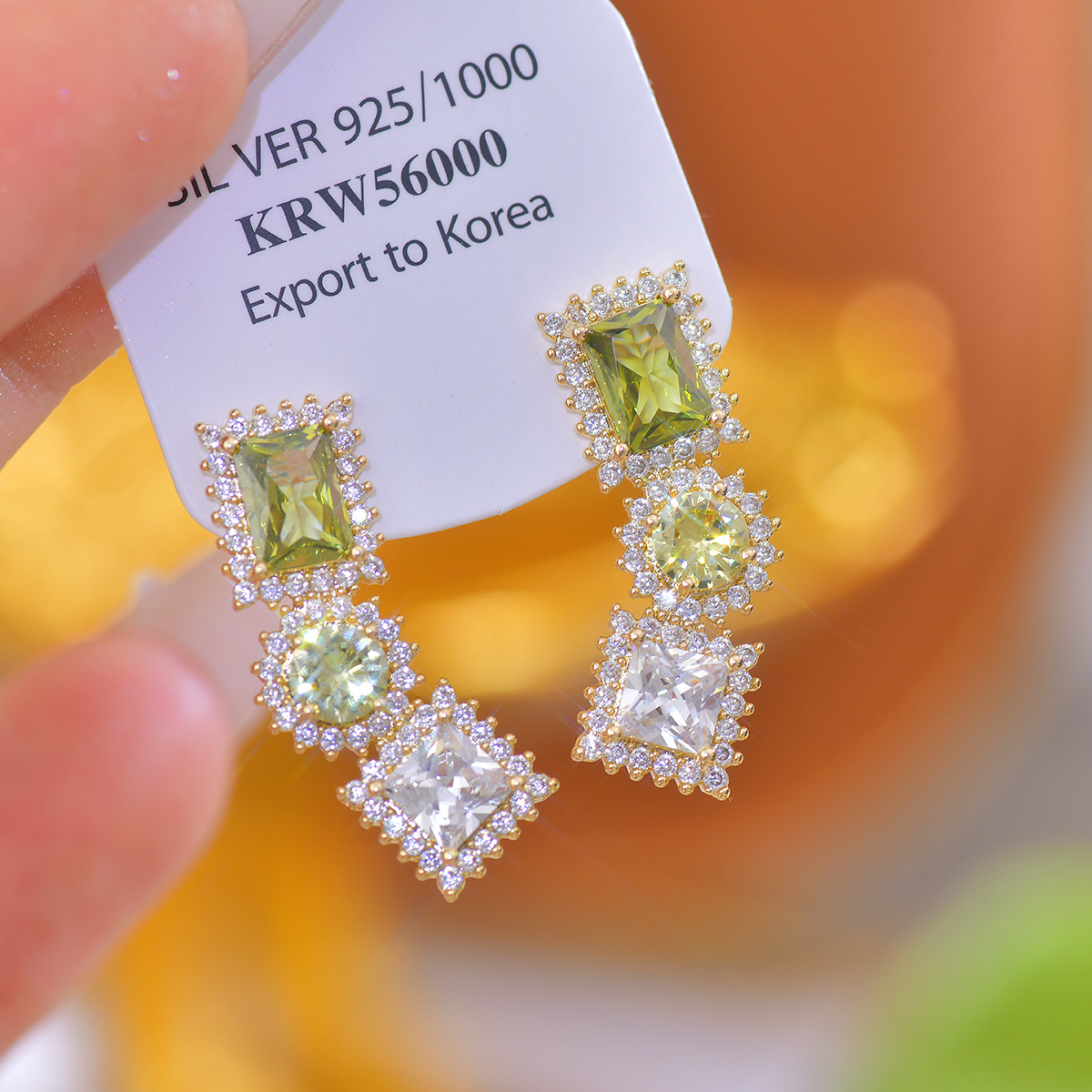 Olive Green Cube Studs - Color-Block Earrings - Image 5