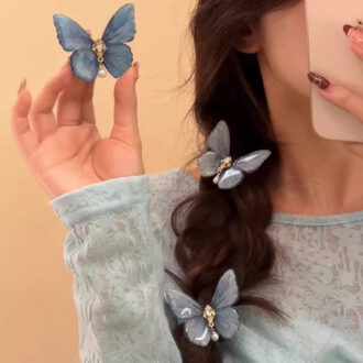 Ice Blue Butterfly Hair Clip - Ethereal Side Bangs Clip
