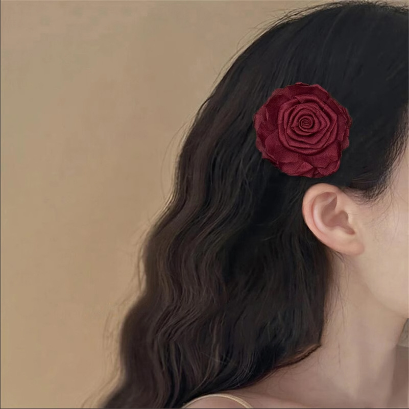 French Wine-Red Rose Hair Clip - 2025 New Year & Beach Hair Accessory - Image 4