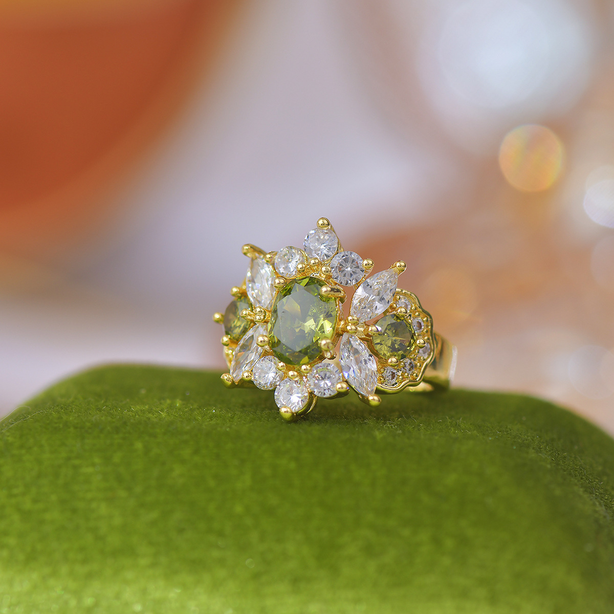 Vintage Olive Zirconia Ring - Adjustable Statement - Image 3