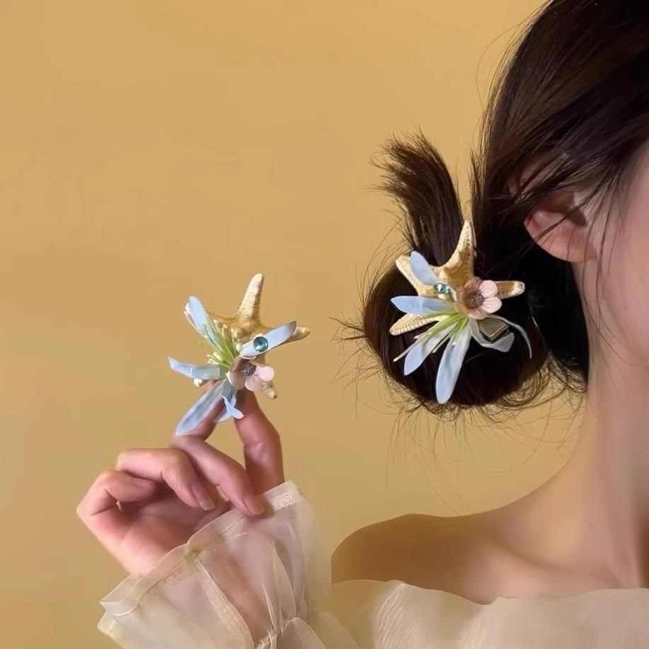 Ocean-Themed Hair Clip Set (Starfish/Shell/Berry) - Beach Vacation Photo Prop