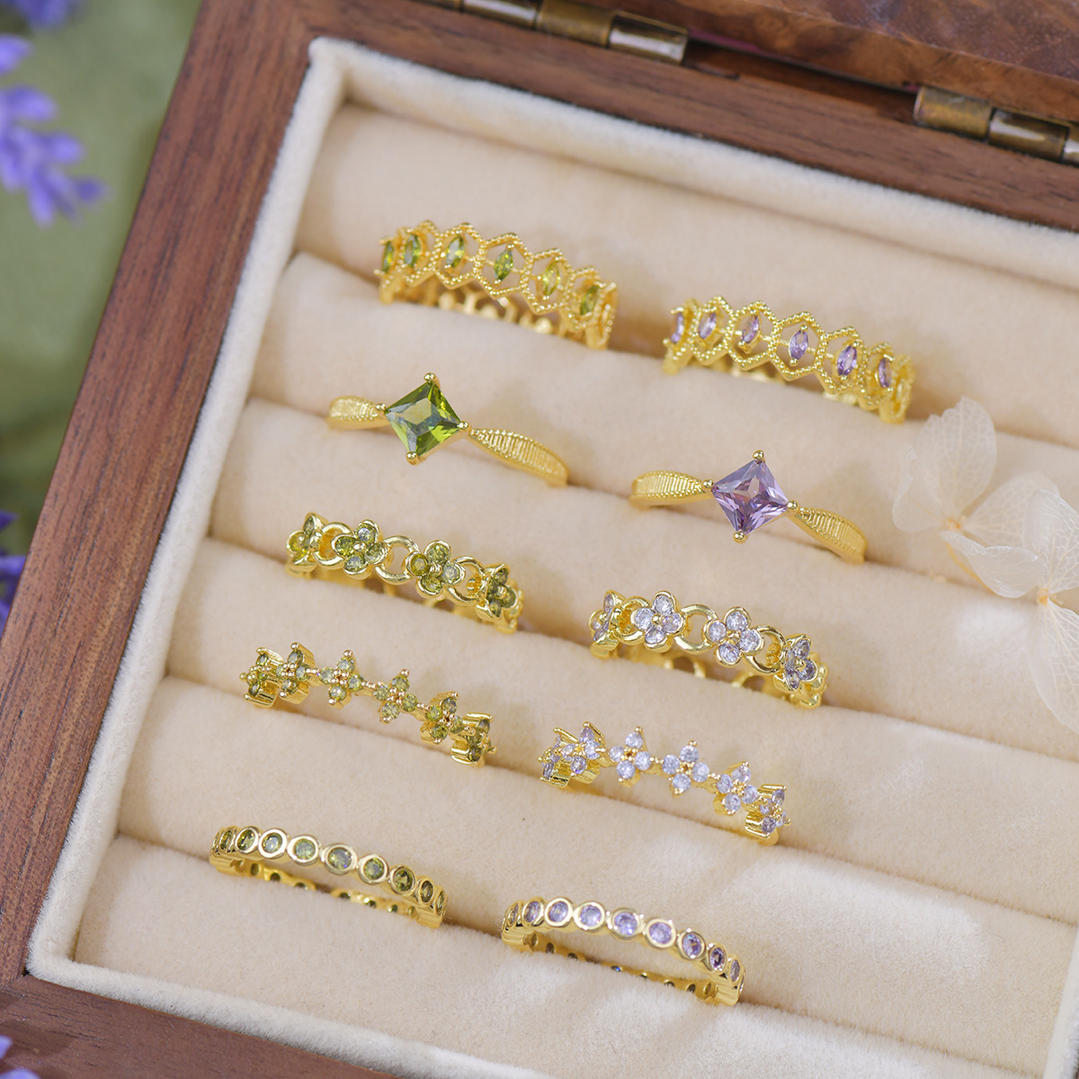 Bicolor Zirconia Ring - Olive & Amethyst