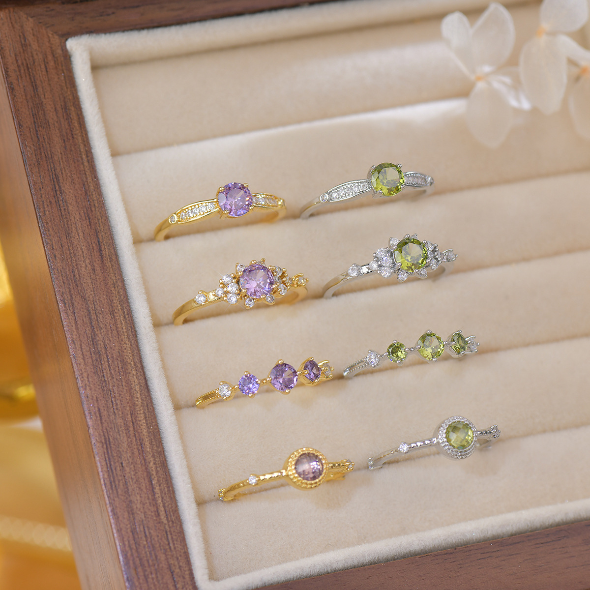 Olive Zirconia Stacking Rings - Summer Fresh - Image 4