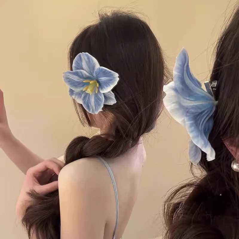 Spring Blue Lily & Tulip Duckbill Clip - Fairy-like Flyaway Tamer - Image 4