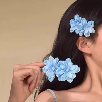Canelé-Inspired Blue Floral Hair Clip - Spring Outing Side Accessory
