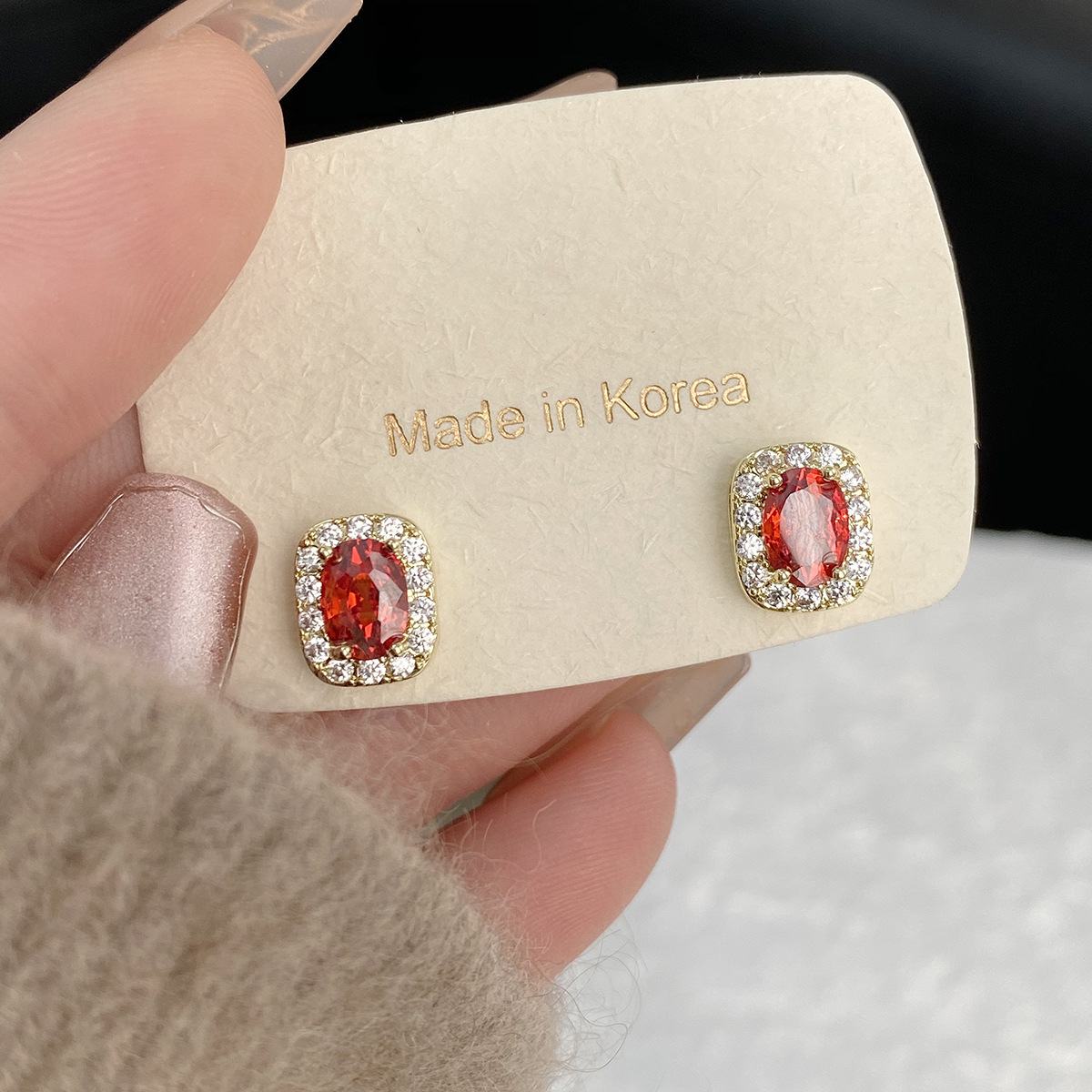 Ruby Red Square Drops - Socialite Earrings - Image 5