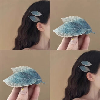 Delicate Butterfly & Leaf Embroidery Hair Clip - Gradual Color Side Clip