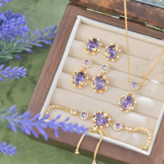 Purple Zirconia Butterfly Jewelry Set - French Elegance Collection