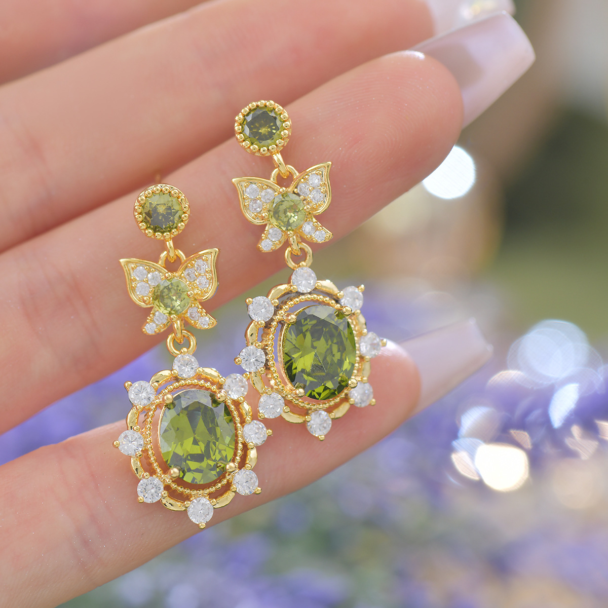 Lavender Estate Jewelry Set - Olive Zirconia Butterfly - Image 5