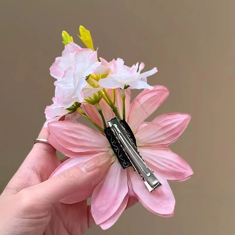 Peach Blossom Pink Floral Hair Clip - Romantic Updo Accessory - Image 4