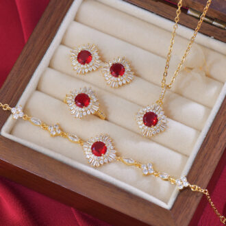 T-Square Red Zirconia Set - Festive Glam