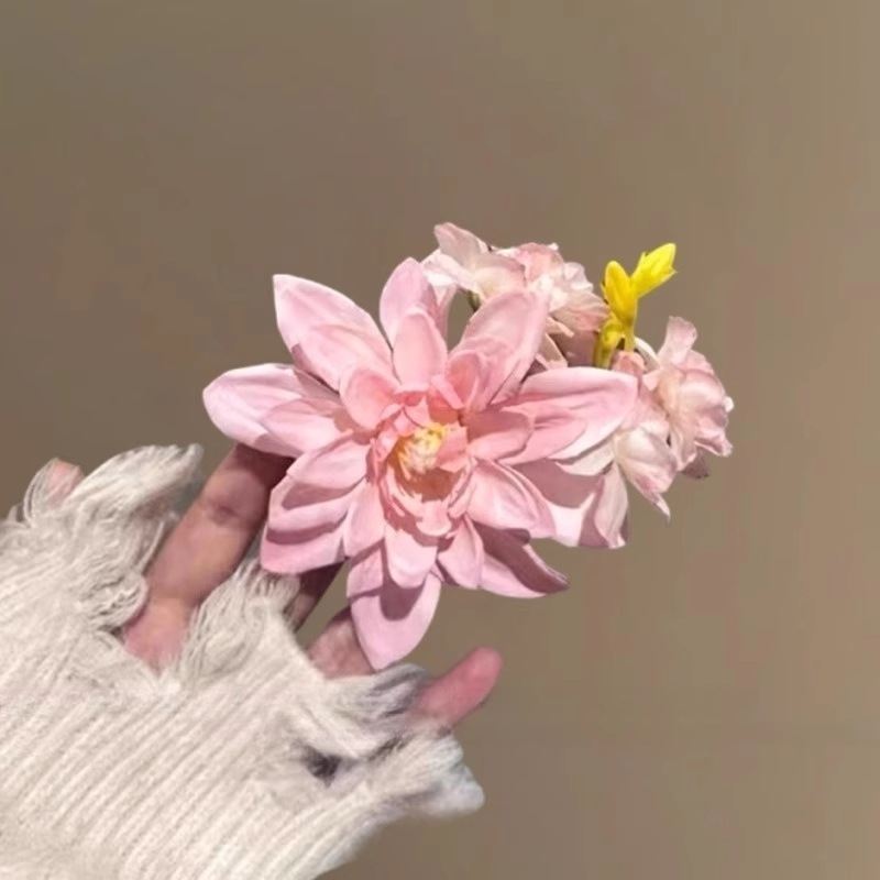 Peach Blossom Pink Floral Hair Clip - Romantic Updo Accessory - Image 3