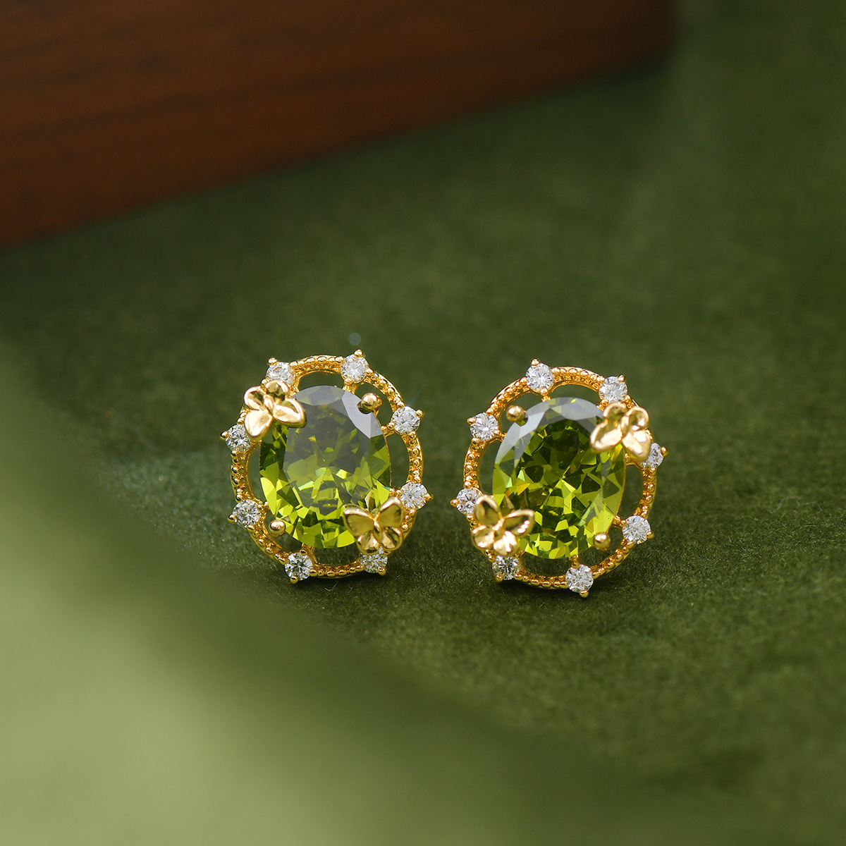 French Butterfly Jewelry Set - Olive Green Zirconia - Image 6